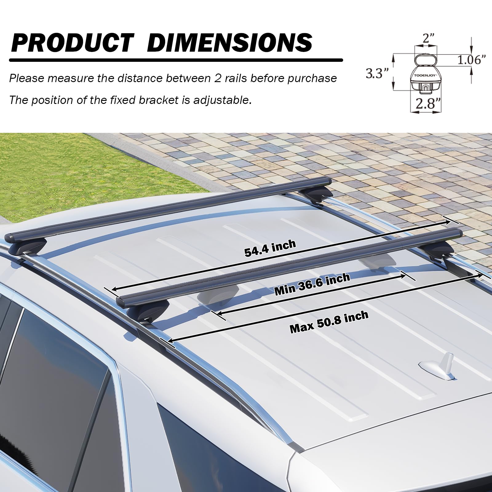 COWVIE 135cm Roof Rack Cross Bars, Adjustable Aluminum Roof Bars, Fits Most Existing Raised Side Rails with Gap - White