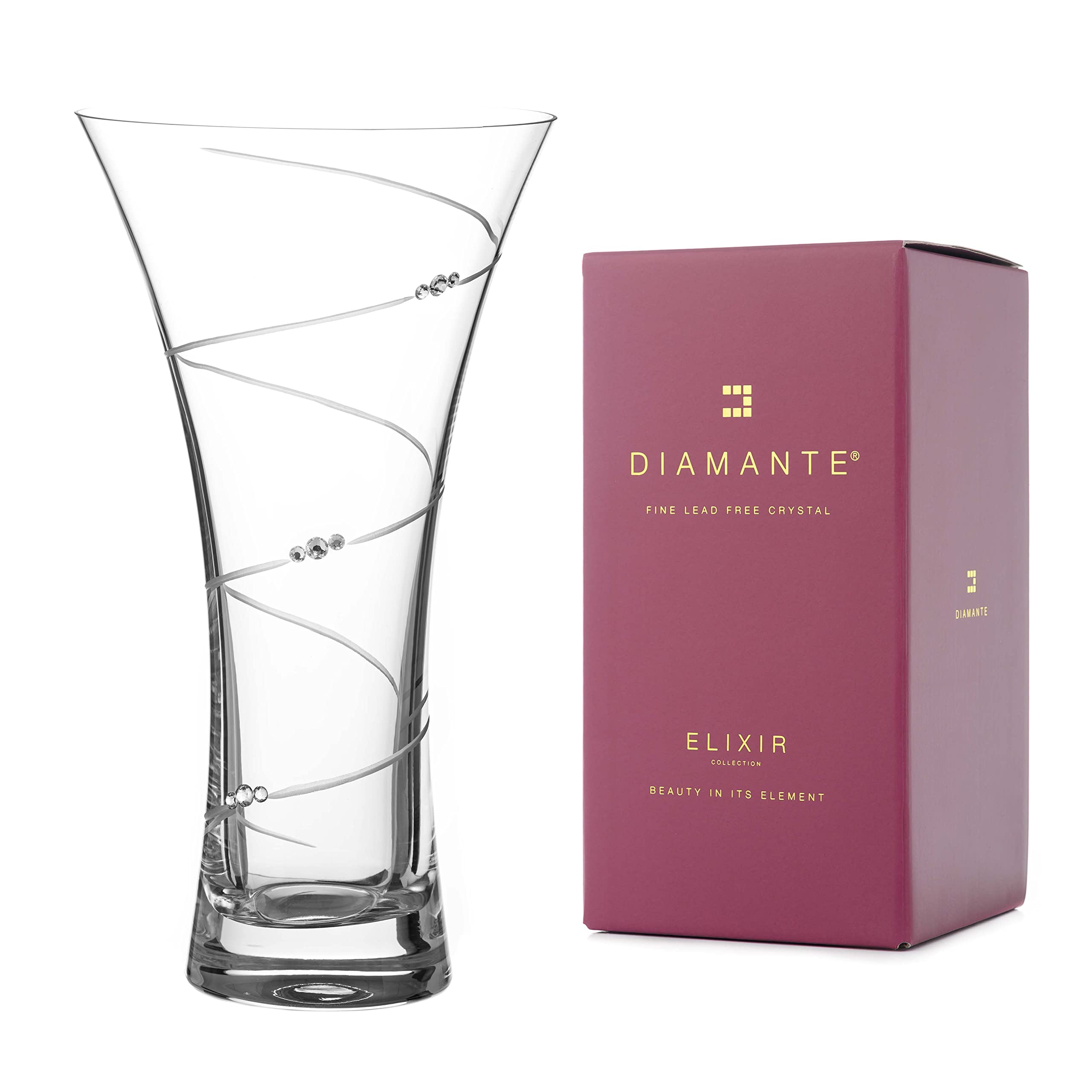 DIAMANTE Swarovski Hollow Sided Vase ?Swirl? Crystal Trumpet Vase - Lead Free Crystal Glass (25cm)