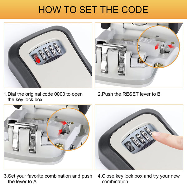 GRIFEMA Key Safe Wall Mounted Police Approved, Lock Box Outdoor 4 Digit Combination, Heavy Duty Waterproof Key Cabinet for Home Garage School Airbnb GA1003-1, Gray, External dimensions: 115x95x40mm