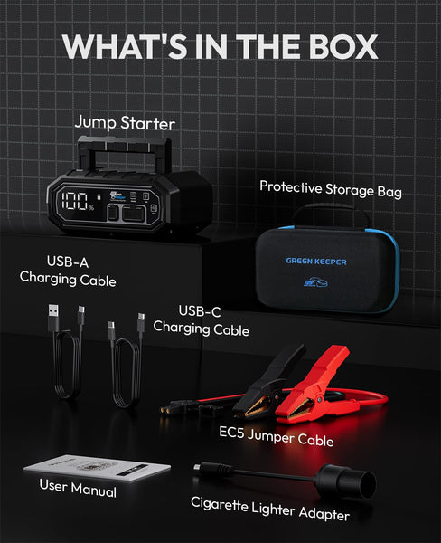 Jump Starter Power Pack Car Battery Starter 2000A 12V for 7.0L Gas & 6.5L Diesel with 12V/6A Output Extension Port, Portable Car Battery Booster 16000mAh Power Bank, High-Efficiency for All Weather