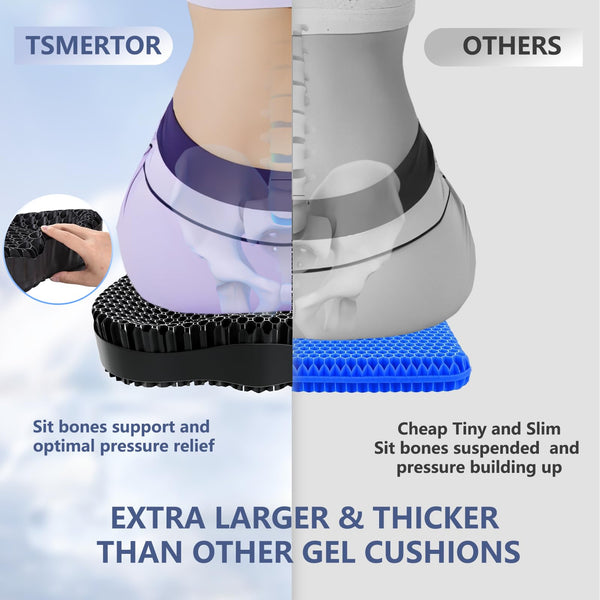 Tsmertor Gel Seat Cushion for Office Chair, Car Seat Cushion Chiar Ergonomic Anti-Slip Gel Non-Slip Seat Back Butt Support Cushion, Tailbone, Sciatica
