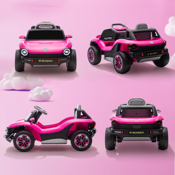 AIYAPLAY Volkswagen E-Buggy Licensed Electric Car for Kids, 12V Kids Electric Ride on with Remote Control, Suspension, Slow Start, LED Lights, USB, Music, Horn, for Ages 3-6 Years, Pink