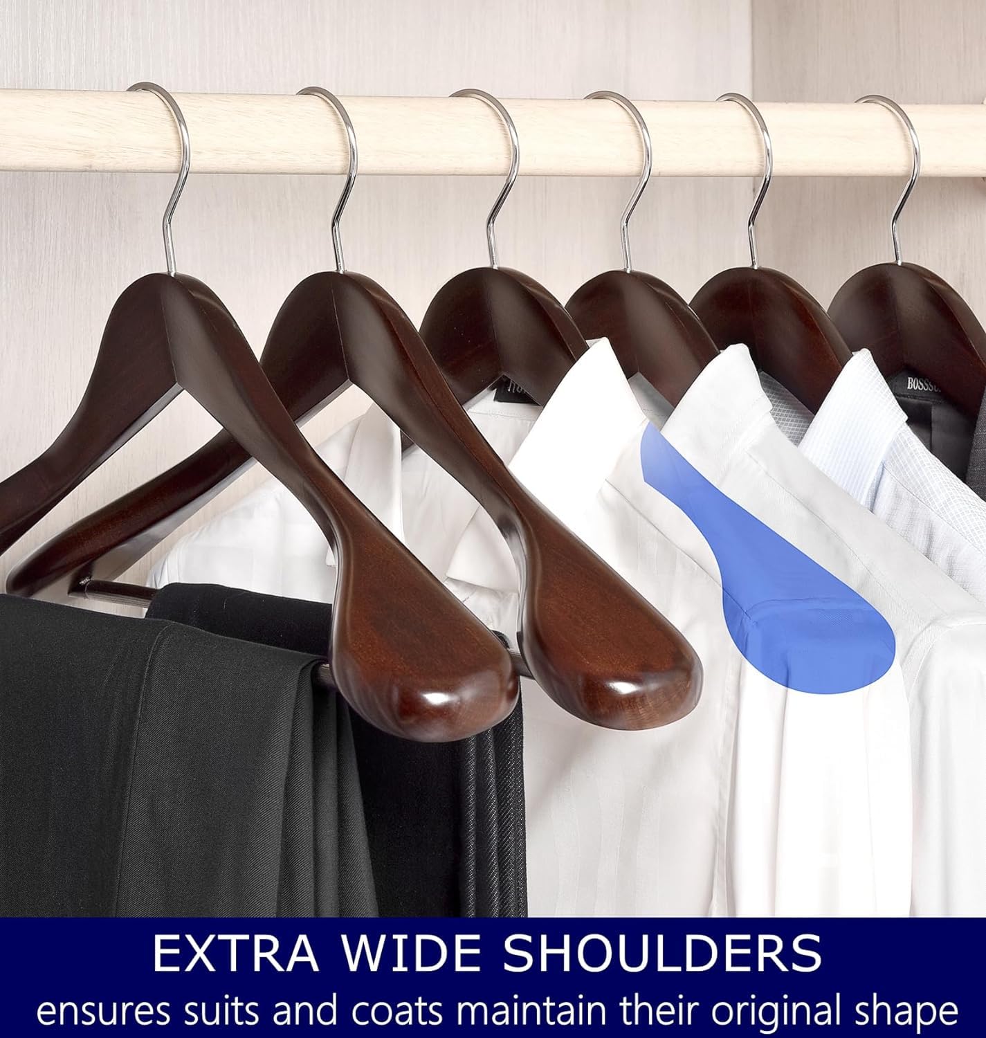 Amber Home 44.5cm Retro Wooden Suit Hangers 10pcs with Wide Shoulder(5.8cm), Heavy Duty Antique Wood Coat Hanger with Non Slip Pants Bar, Walnut Brown