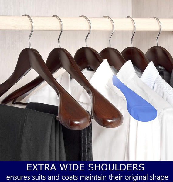 Amber Home 44.5cm Retro Wooden Suit Hangers 10pcs with Wide Shoulder(5.8cm), Heavy Duty Antique Wood Coat Hanger with Non Slip Pants Bar, Walnut Brown