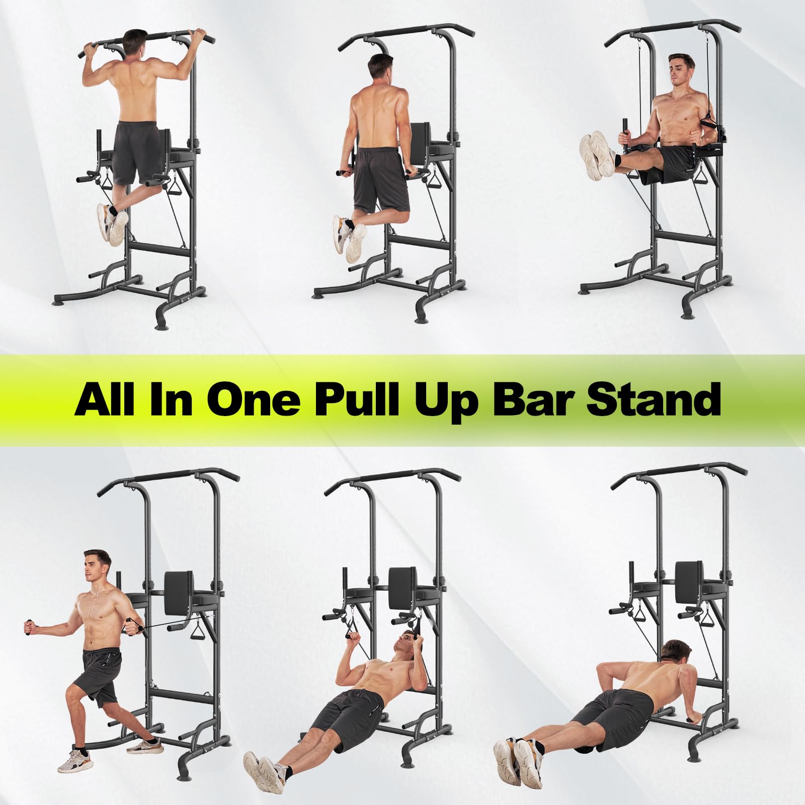 Dskeuzeew Power Tower Dip Station Pull Up Bar, Adjustable Height Multi-Function Power Tower, Push Up Workout Abdominal Exercise for Home Gym Strength Training Fitness Workout Equipment