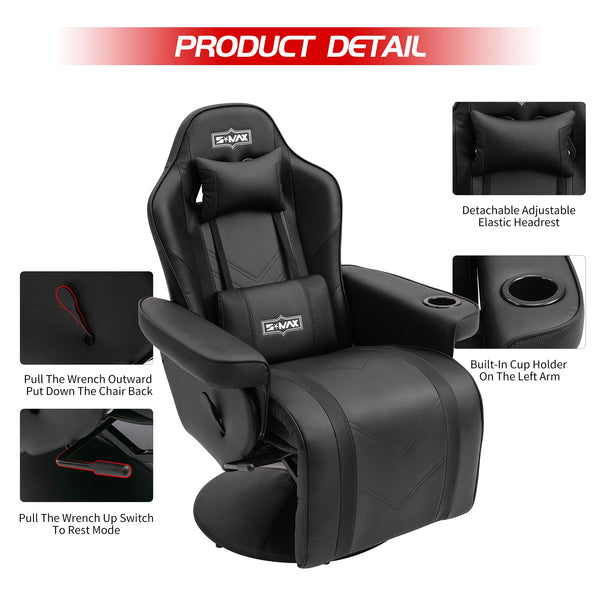S*MAX Gaming Chair Recliner Height Adjustable Ergonomic Higher Back and Wider Lumbar Support Swivel PU Leather Gaming Chair with Footrest Cup Holder Gamer Chairs for Adults Black X Large