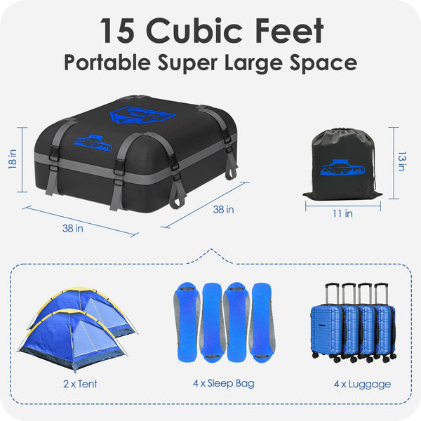 BOYUJK Roof Bag 20 Cubic/566 L, Waterproof Car Roof Bag no Rack Needed, Car Roof Box with Anti-Slip Mat and 6 Heavy-Duty Straps, Folding Soft Roof Bag for Cars with/Without Rack（ Orange 566L ）