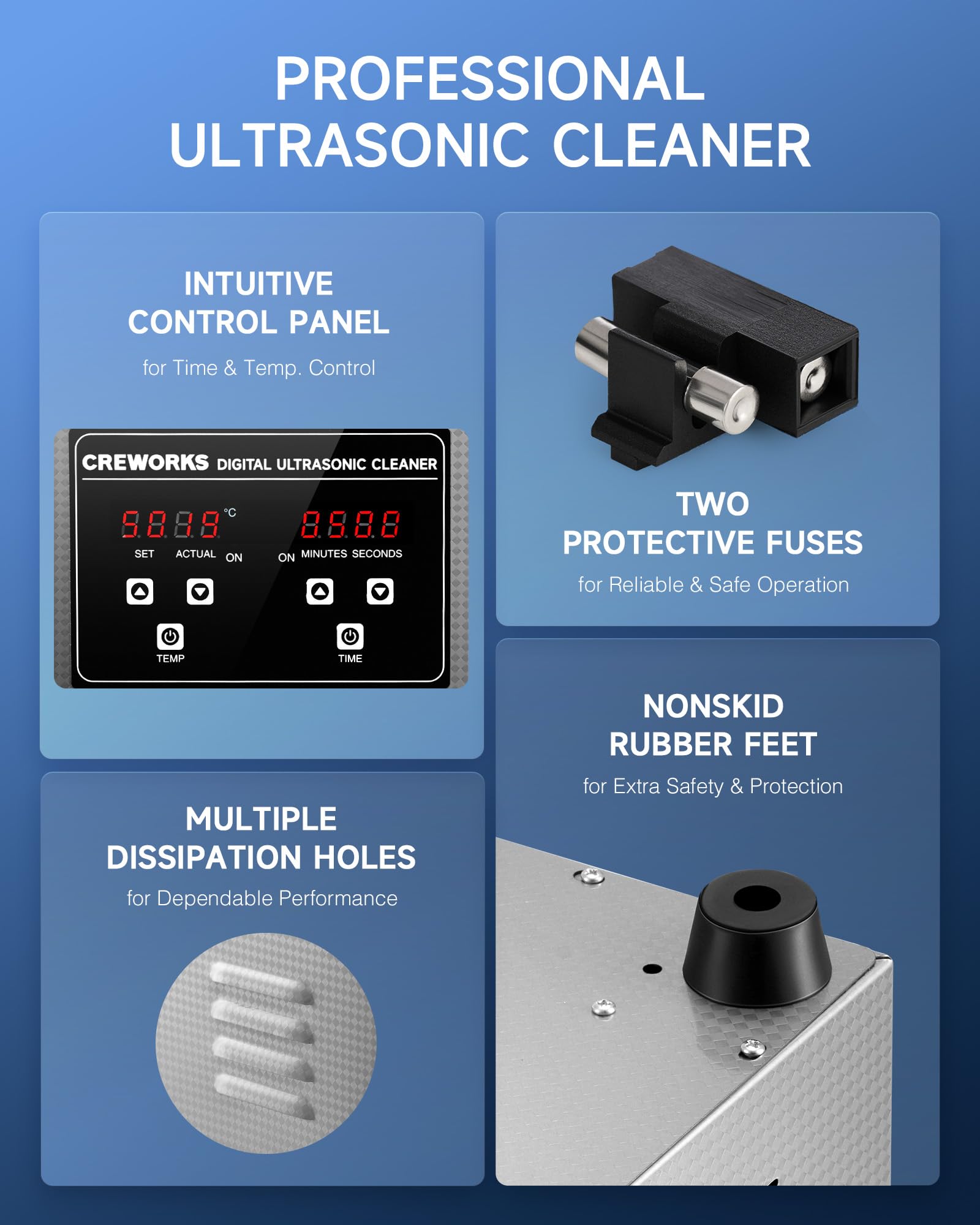 CREWORKS 6L Digital Ultrasonic Cleaner, 1.6 gal. Ultrasonic Cleaning Machine with Degas & Gentle Modes, 180W Professional Ultrasound Cleaner with 300W Heater and Timer for Glasses