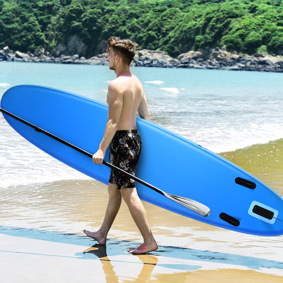 COSTWAY 9.7FT/11FT Inflatable Stand Up Paddle Board, 16cm Thick SUP with Accessories, Carry Bag, Adjustable Paddle, Hand Pump, Bottom Fin, Ankle Leash, Non-Slip Deck, for All Levels
