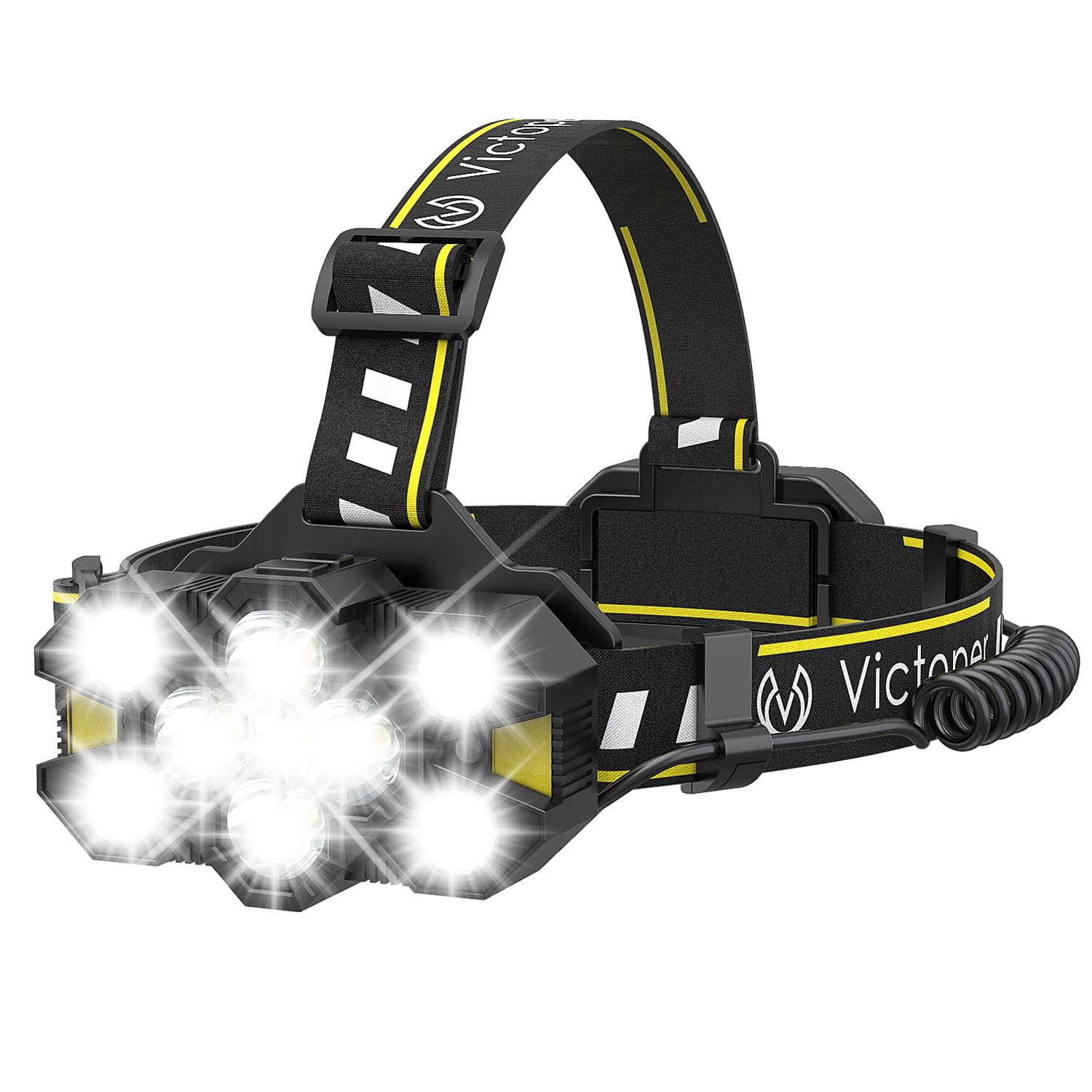 Victoper Head Torch Rechargeable v10000 Upgraded 22000 Lumen Torches LED Super Bright Headlight 10 LEDs Modes Hands-Free Flashlight for Camping Fishing Cycling Hiking Waterproof, Black