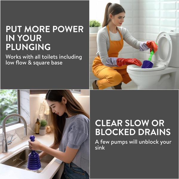 Luigi's Sink Plunger - Drain Plunger Sink Unblocker - Plungers for Unblocking - Drain Plungers for Bathroom Kitchen Bath Shower - Unblock Pump with Accordion Bellows