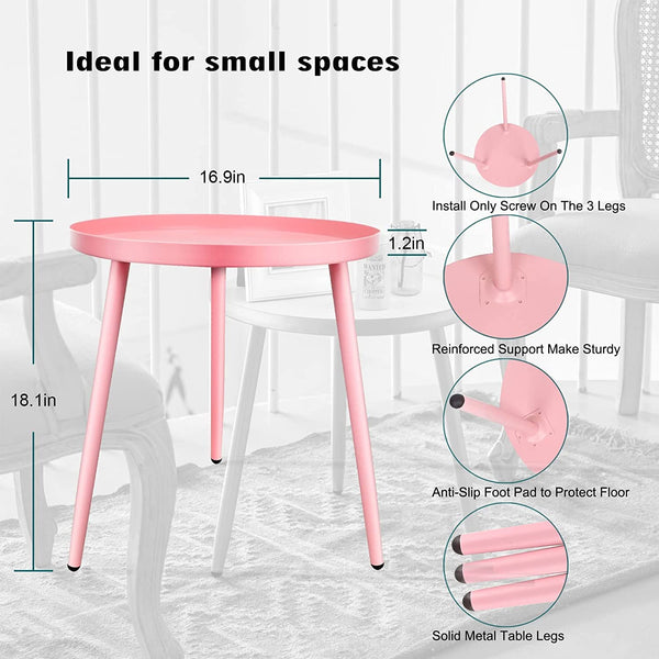 AOJEZOR Round Side Table, Metal End Table, Nightstand/Small Tables for Living Room, Accent Tables Cheap, Side Table for Small Spaces (Pink)