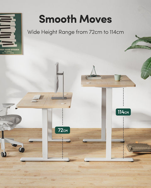 FEZIBO Height Adjustable Electric Standing Desk, 120 * 60 cm Stand up Table, Sit Stand Home Office Desk with Splice Board, White Frame/Maple Top