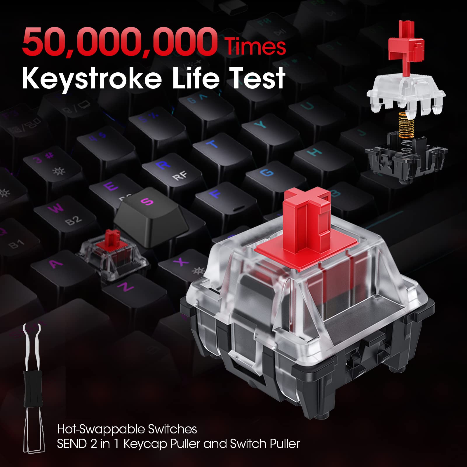 KOORUI Gaming Keyboards, 26 RGB Backlit Mechanical Keyboard Wired 104 Keys Full Size UK Layout with Blue Switch Gamer Keyboards for Windows MacOS Linux