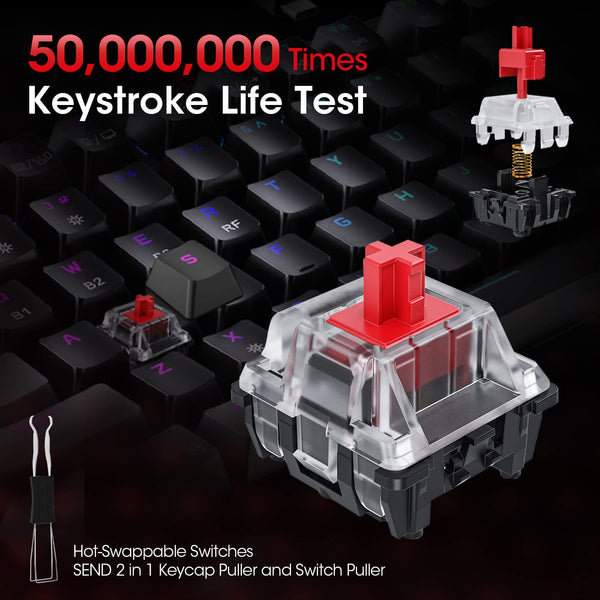 KOORUI Gaming Keyboards, 26 RGB Backlit Mechanical Keyboard Wired 104 Keys Full Size UK Layout with Blue Switch Gamer Keyboards for Windows MacOS Linux