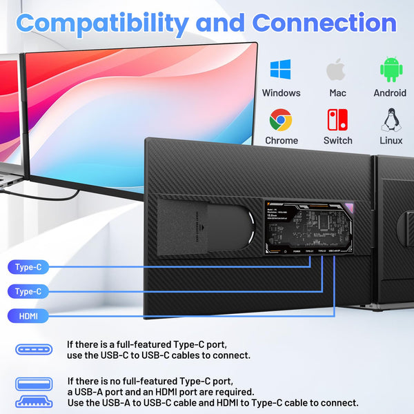 Teamgee 15.6” Laptop Screen Extender, 1080P FHD IPS Portable Monitor Compatible with 13”-17”Laptops, Slim Bezel-less Screen Extender with Detachable, Plug-Play for Mac, Windows, Android & Chrome