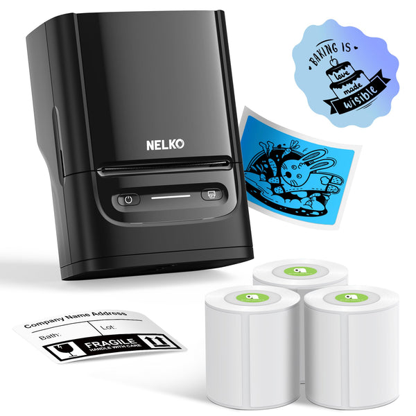 Nelko PM220 Bluetooth Thermal Label Printer, 2 Inch Portable Label Maker Machine for iOS & Android Phone, sticker printer for Clothing, Retail, Address, Barcode, Home, with 1 Roll 40x30mm（White）2 pack