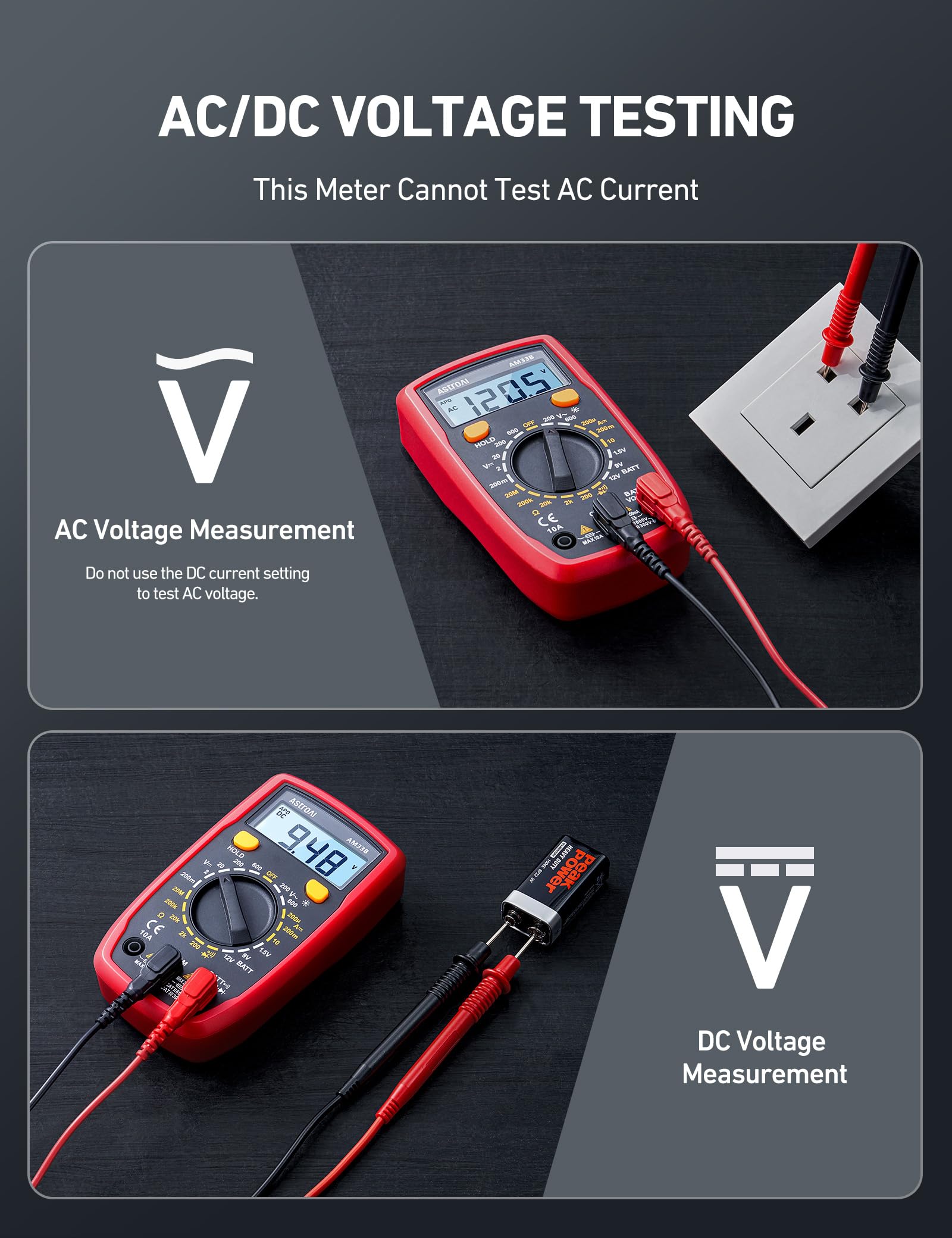 AstroAI Digital Multimeter Voltmeter Ohmmeter Ammeter Multi Tester Meter with Backlit LCD Electronic Test Meter