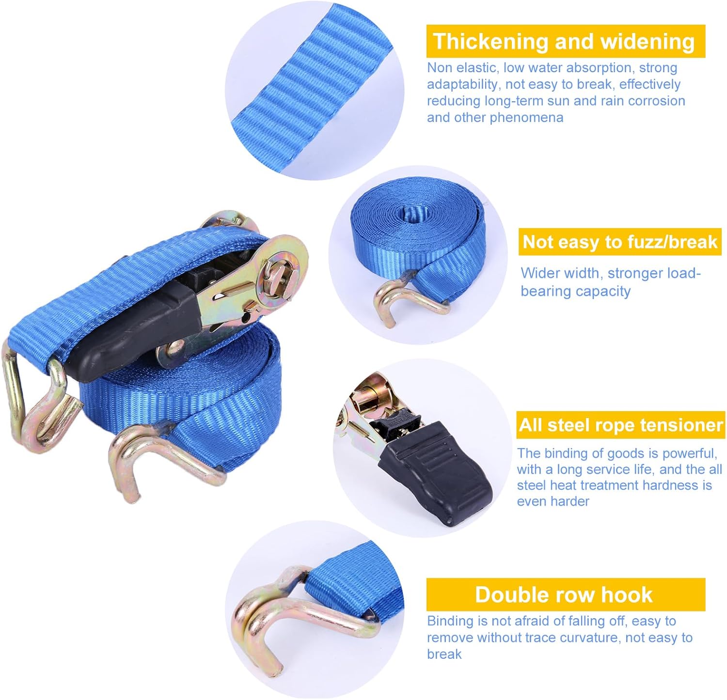 VINSPIRE Ratchet Straps with Hook– 6M x 25MM Heavy Duty Tie Down Straps with Cam Buckle for Cargo, Trailer, Car, Motorcycle, Household