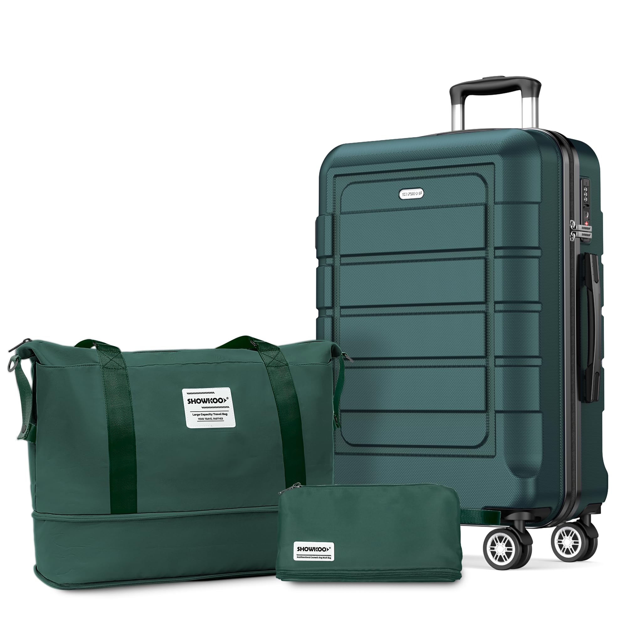 SHOWKOO Suitcase Large 28-Inch Expandable PC+ABS Hard Shell Travel Luggage Lightweight Durable High Capacity with Double Spinner Wheels TSA Lock, 28" Green