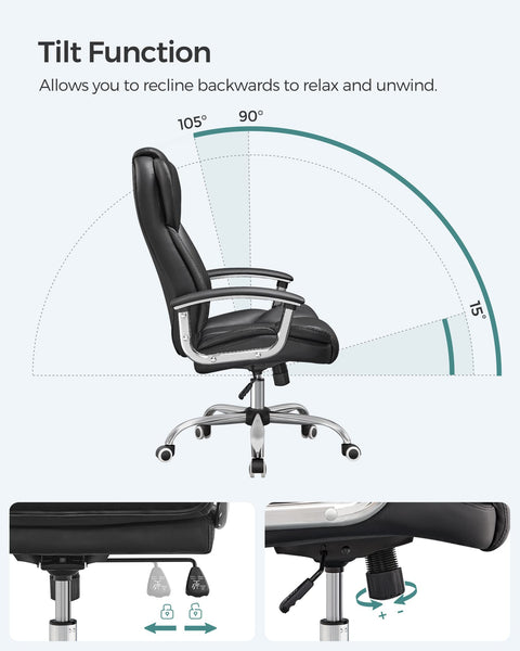 SONGMICS Office Chair, Desk Chair, Gaming Chair with Armrests, Swivel Computer Chair, Executive Office Chair, Adjustable Height, Tilt Function, Home Office, Study, Ink Black OBG57BUKV1