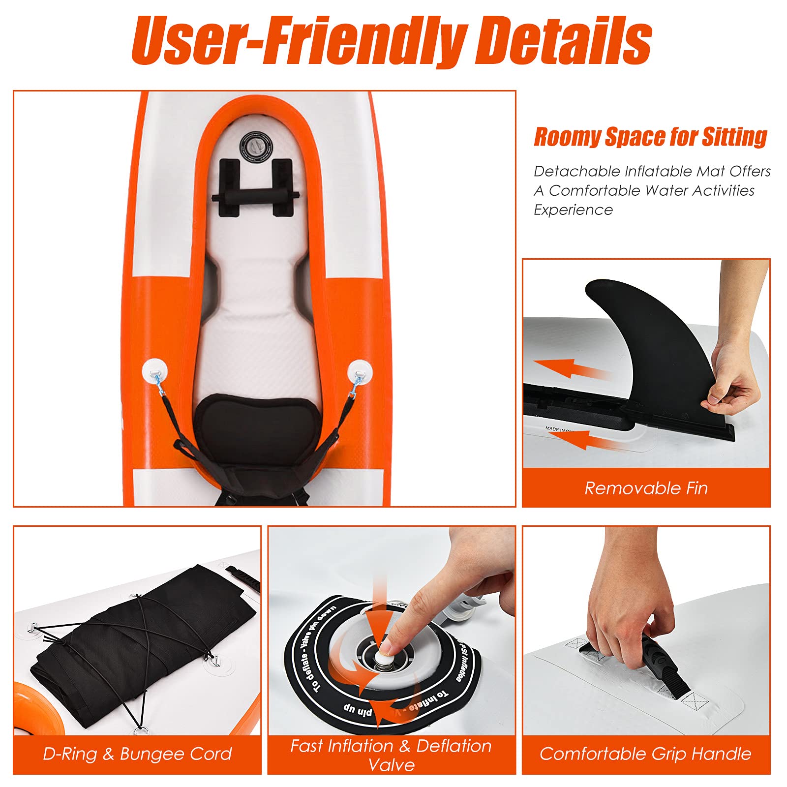 COSTWAY 10.8ft Inflatable Kayak, 1 Person Sit on Canoe with Adjustable Aluminum Oar, Hand Pump and Padded Seat, Paddle Kayaks Blow up Boat for River Lake Sea