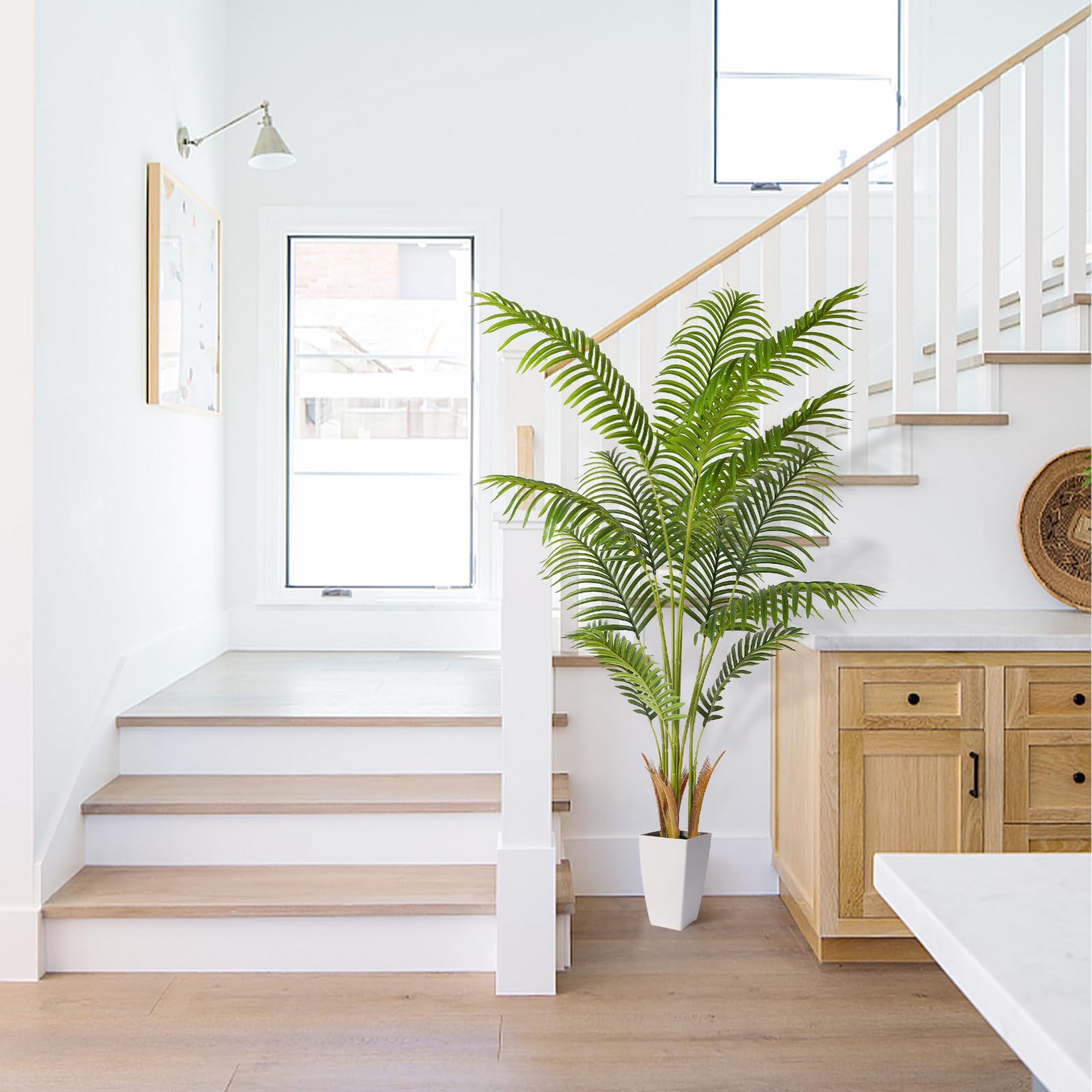 Alupssuc 5ft Tall Faux Palm Tree with 12 Detachable Trunks, Large Indoor Tropical Artificial Dypsis Lutescens Tree, Real Touch Silk Areca Palm Tree in