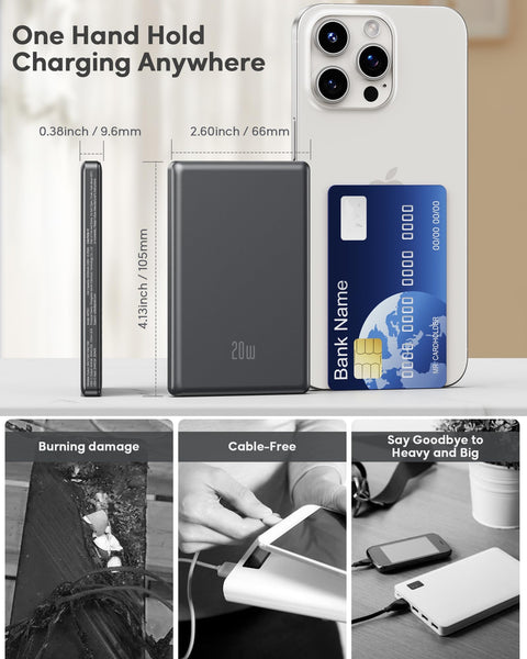 Ntaanoo Power Bank for Magsafe, Ultra Slim 5000mAh 20W Fast Charging Powerbank Wireless Magnetic Portable Charger,USB C in&Out PD 3.0 Phone Battery Pack,for iPhone 16/15/4/13/12 Mini Plus Pro Max