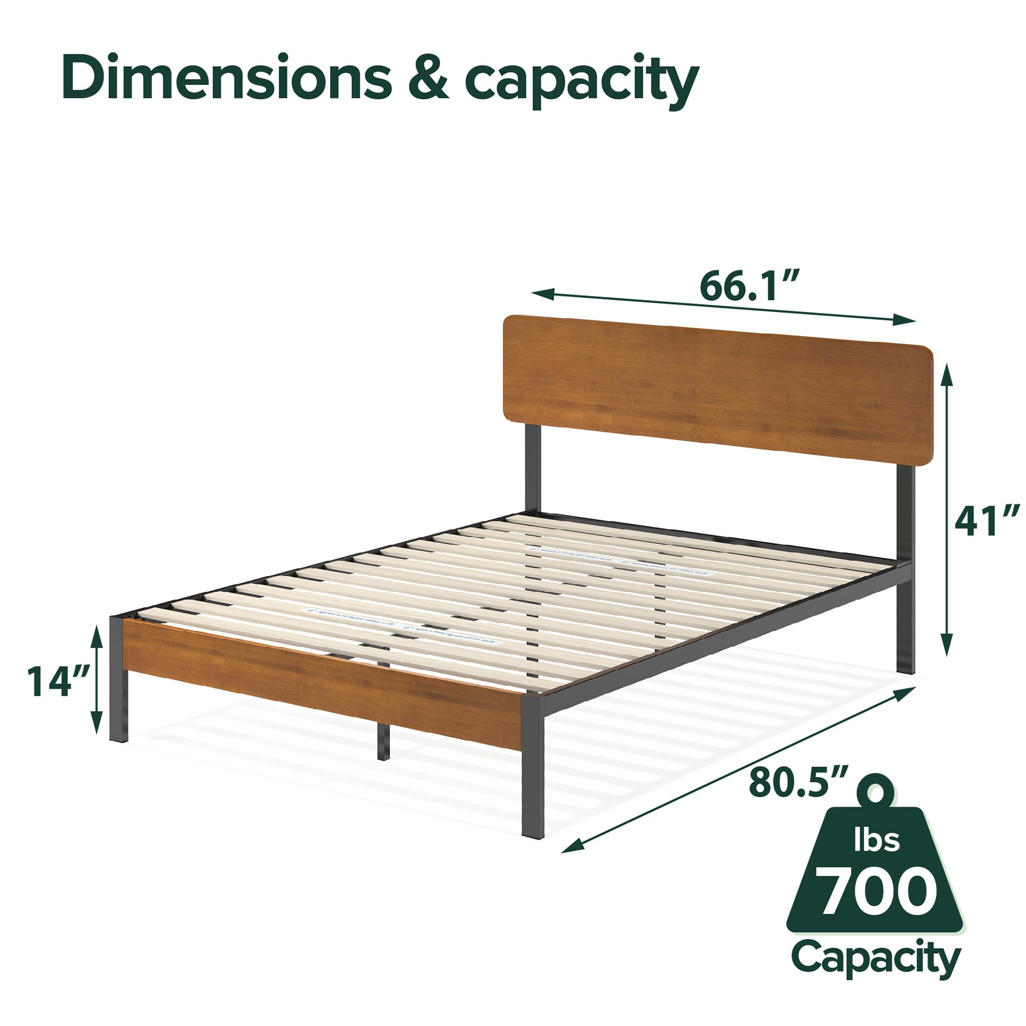 Zinus Olivia Single Bed frame - Bed 90x190 cm - 36 cm Height - Metal and Wood Platform Bed frame - Natural Brown and Black