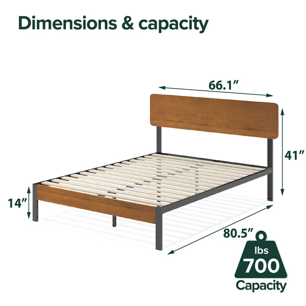 Zinus Olivia Single Bed frame - Bed 90x190 cm - 36 cm Height - Metal and Wood Platform Bed frame - Natural Brown and Black