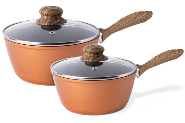 Induction Saucepan Set with Lid  Non Stick Saucepan for Induction  2pcs Copper Sauce Pan  16cm, 18cm Saucepot Set  by Nuovva