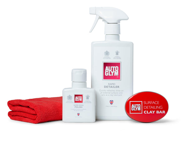 Autoglym Clay Detailing Complete Kit - Premium Car Care Kit Includes (500mL) Rapid Detailer, (100mL) Super Resin Polish, (1) Premium Clay Bar, (1) Hi-Tech Finishing Cloth