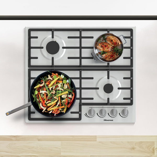 Hisense GM773XF 75cm 5 Burners Built-in Gas Hob with Easy Clean Surface, Wok Burner - Stainless steel
