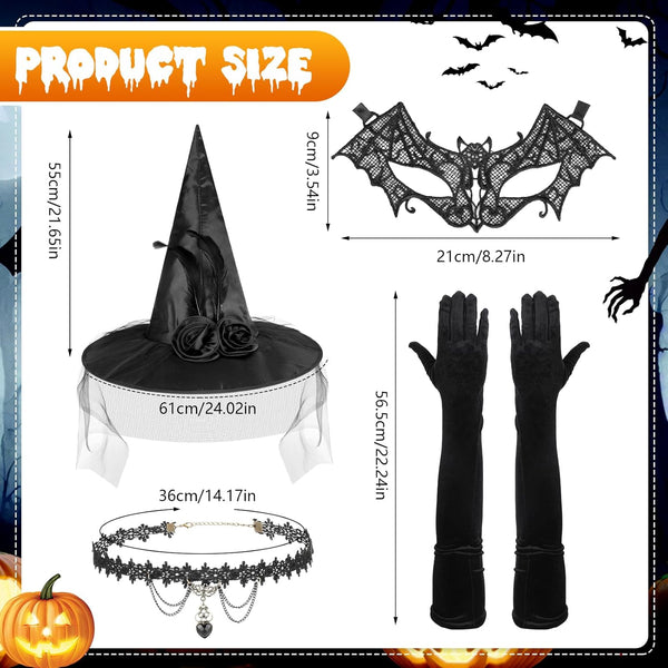 Beipegin Witches Costume Women Hooded Cape Witch Hat Lace Masks Gloves Halloween Costumes Witch Outfit Women Dress up Cosplay