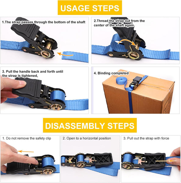 VINSPIRE Ratchet Straps with Hook– 6M x 25MM Heavy Duty Tie Down Straps with Cam Buckle for Cargo, Trailer, Car, Motorcycle, Household
