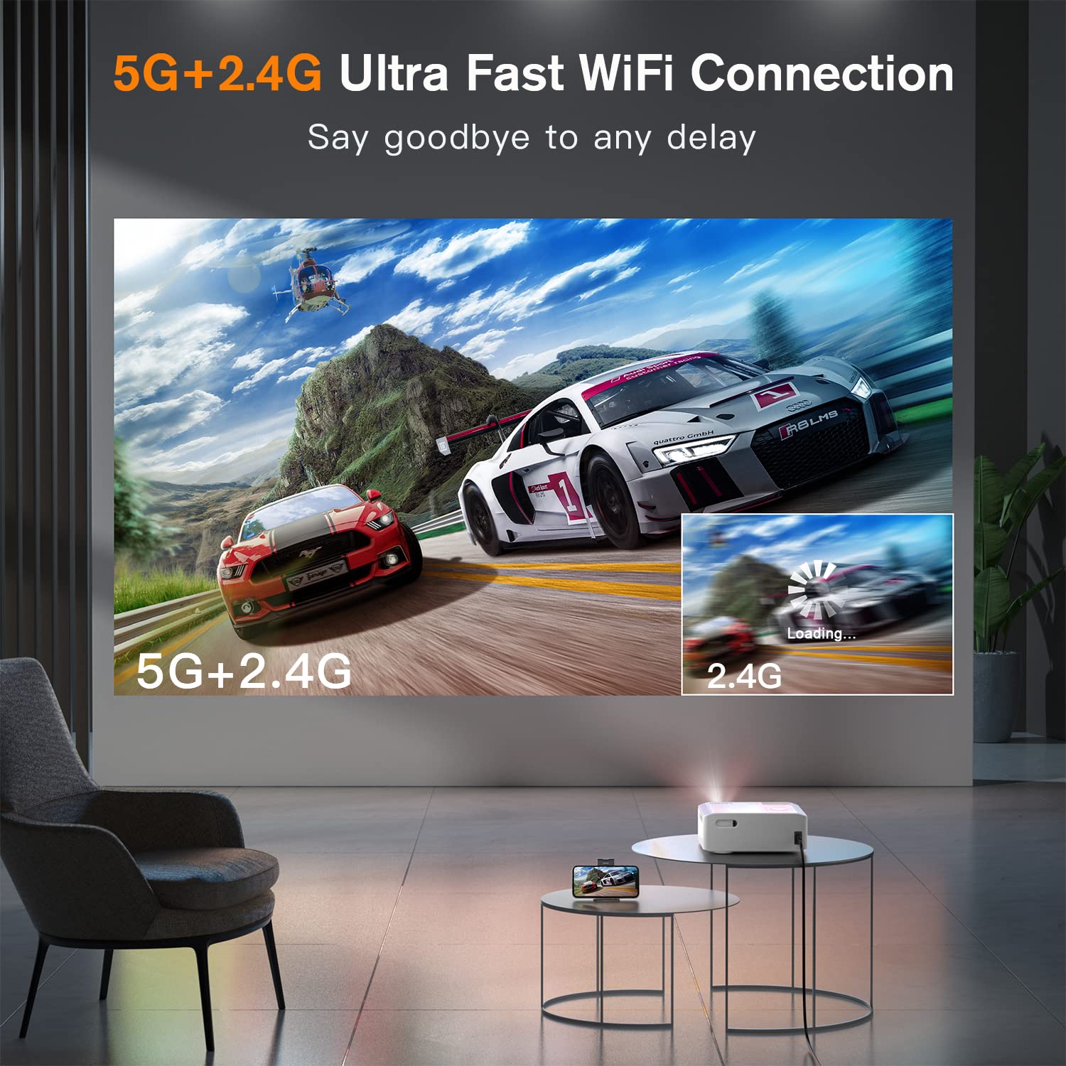 [Official Netflix Certified & Auto Focus] Smart Projector 4K Support, XuanPad Mini Projector for Bedroom, 800 ANSI, Auto Keystone, 3D Stereo Sound WiFi Bluetooth Projector with 360°Adjustable Stand