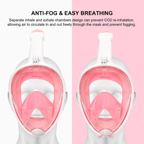 Jsdoin Snorkel Mask Full Face,180°view Design - Anti-fog, Anti-leak Technology - Sports Camera Compatible - for a Safe Adults and Kids Snorkeling Experience