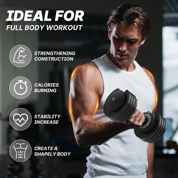 EnterSports 12kg/18KG/27KG Adjustable Dumbbells,Dumbbell Set for Saving Place, Dumbbell Weights with Non-Slip Handle, Home Gym Strength Training Equipment for Full Bodybuilding