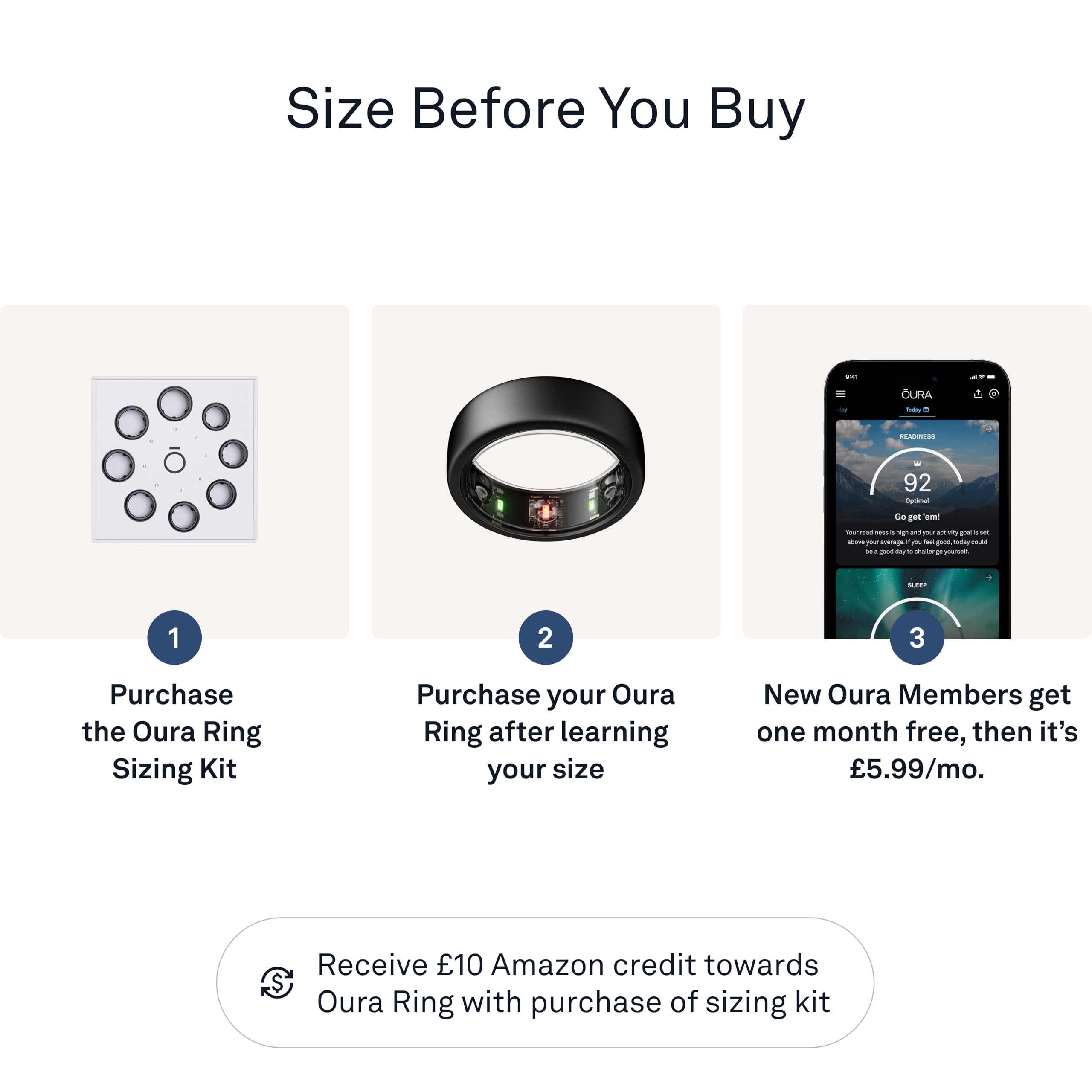Oura Gen3 Horizon Smart Ring - Size 12, Brushed Titanium | Sleep, Heart Rate and Fitness Tracking Wearable - Up to 7 Day Battery Life - iOS/Android Compatible - Size First with Oura Sizing Kit