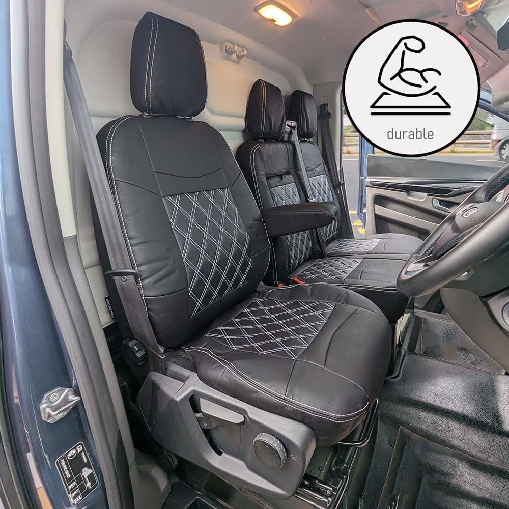 Seat Covers to fit the Ford Transit Custom 2013 to 2023 | Tailored Driver & Double Passenger | Leather Style to Fit the Ford Transit Custom Seat Covers