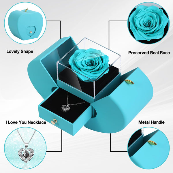 Firestyle Preserved Real Rose, Gift Box with I Love You Necklace, Handmade Eternal Flower Gifts for Her Woman Wife Girlfriend on Birthday,