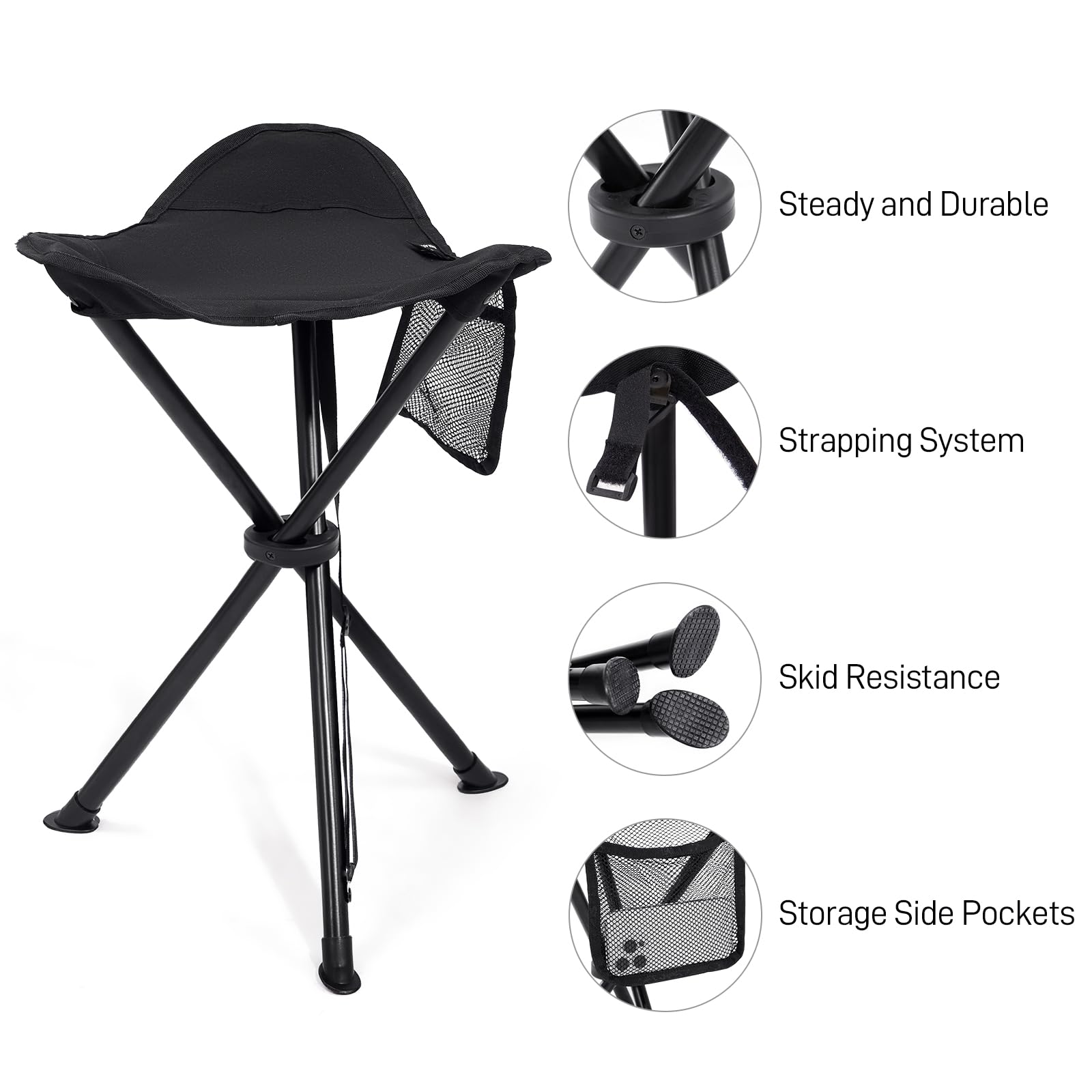 EVER ADVANCED Folding Stool Tripod Tall 53 cm Lightweight Camping Stool Compact Portable Fishing Tripod Camping Chair Collapsible for Outdoor Travel Walking Garden Backpack Hold Up 102 KG