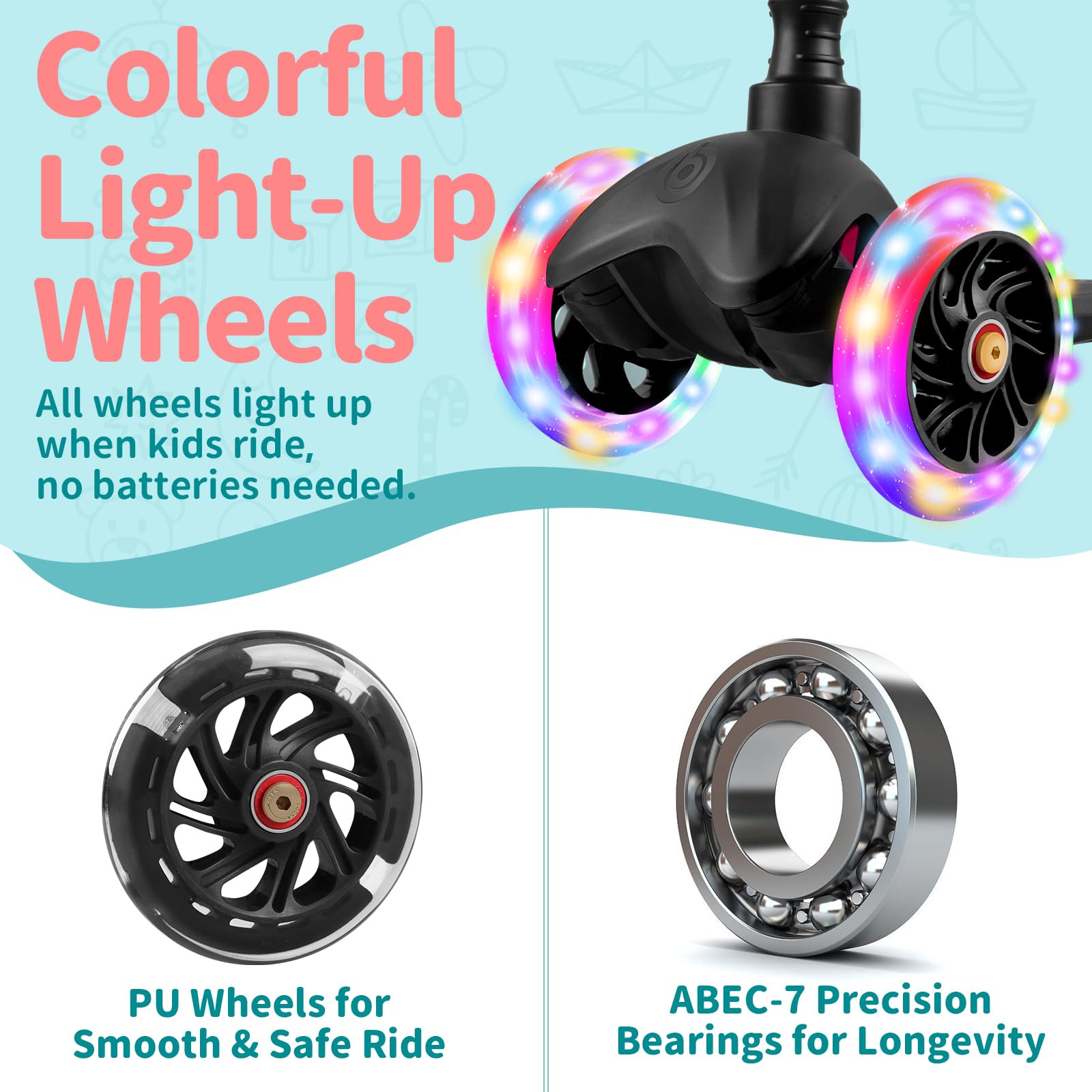 BELEEV Scooter for Kids Ages 2-6, 3 Wheel Scooter for Children Toddlers Girls Boys, Light-Up Wheels, 4 Adjustable Height, Lean to Steer, Non-Slip