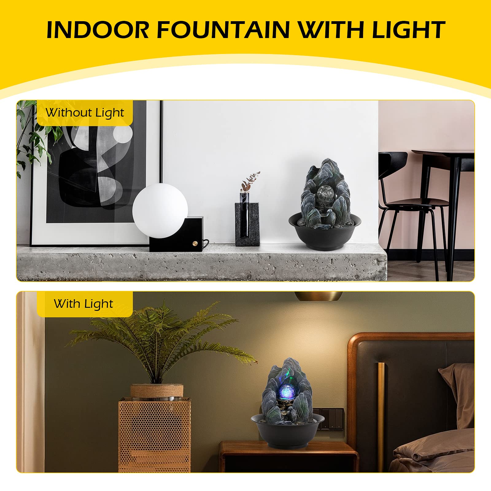 Dyna-Living Indoor Fountain, Tabletop Water Fountain, Rockery Meditation Water Fountain with LED Crystal Ball, Indoor Water Feature for Home Office