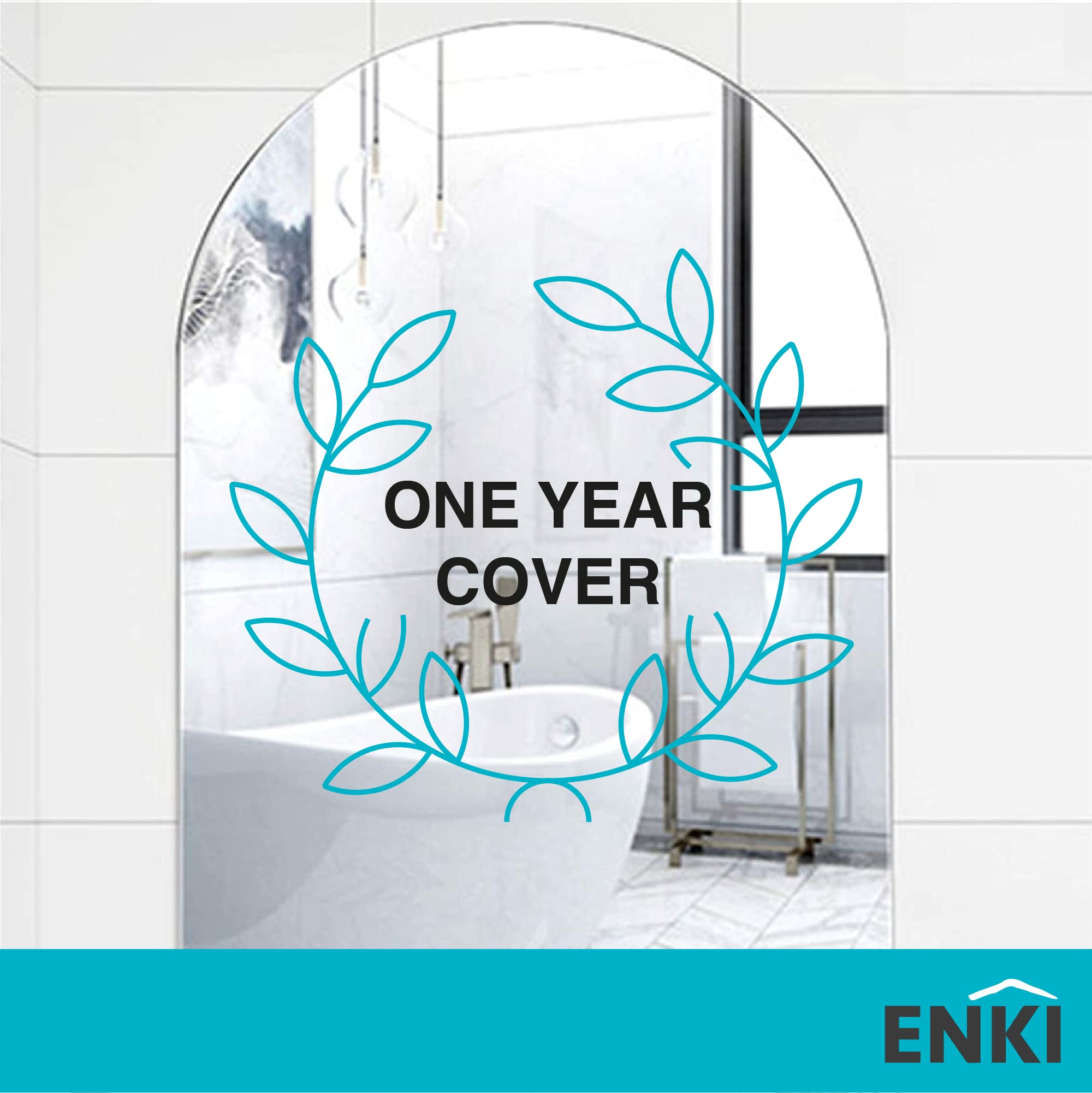 ENKI - Horizon Frameless Arched Polished Edge Glass Wall Mirror (40cm x 60cm) for Bathroom, Bedroom, Living Room & Hallway  Durable, Easy to Install,