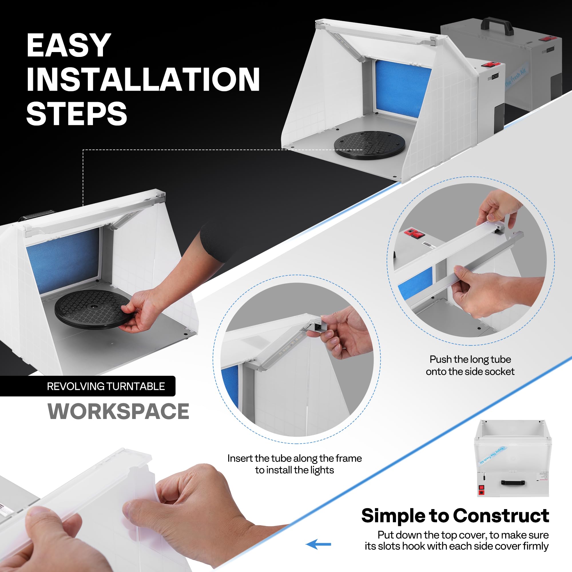 VIVOHOME Dual Fans Airbrush Paint Spray Booth with 4 LED Lights Turn Table and Filter Hose, Portable Airbrush Booth for Painting Model Craft