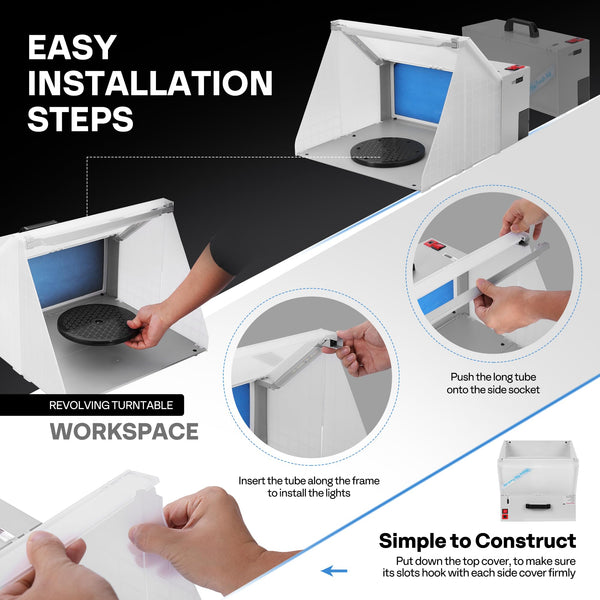 VIVOHOME Dual Fans Airbrush Paint Spray Booth with 4 LED Lights Turn Table and Filter Hose, Portable Airbrush Booth for Painting Model Craft