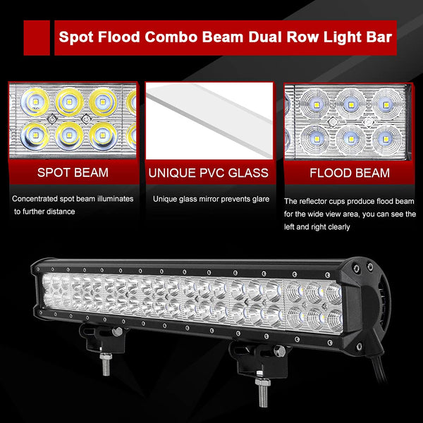 Willpower 126W 20 Inch LED Light Bar + 23 Inch License Plate Holder Universal Aluminum + Wiring Harness Kit Mount Bull Bar Front Bumper Number Plate Frame for Off Road Work Light