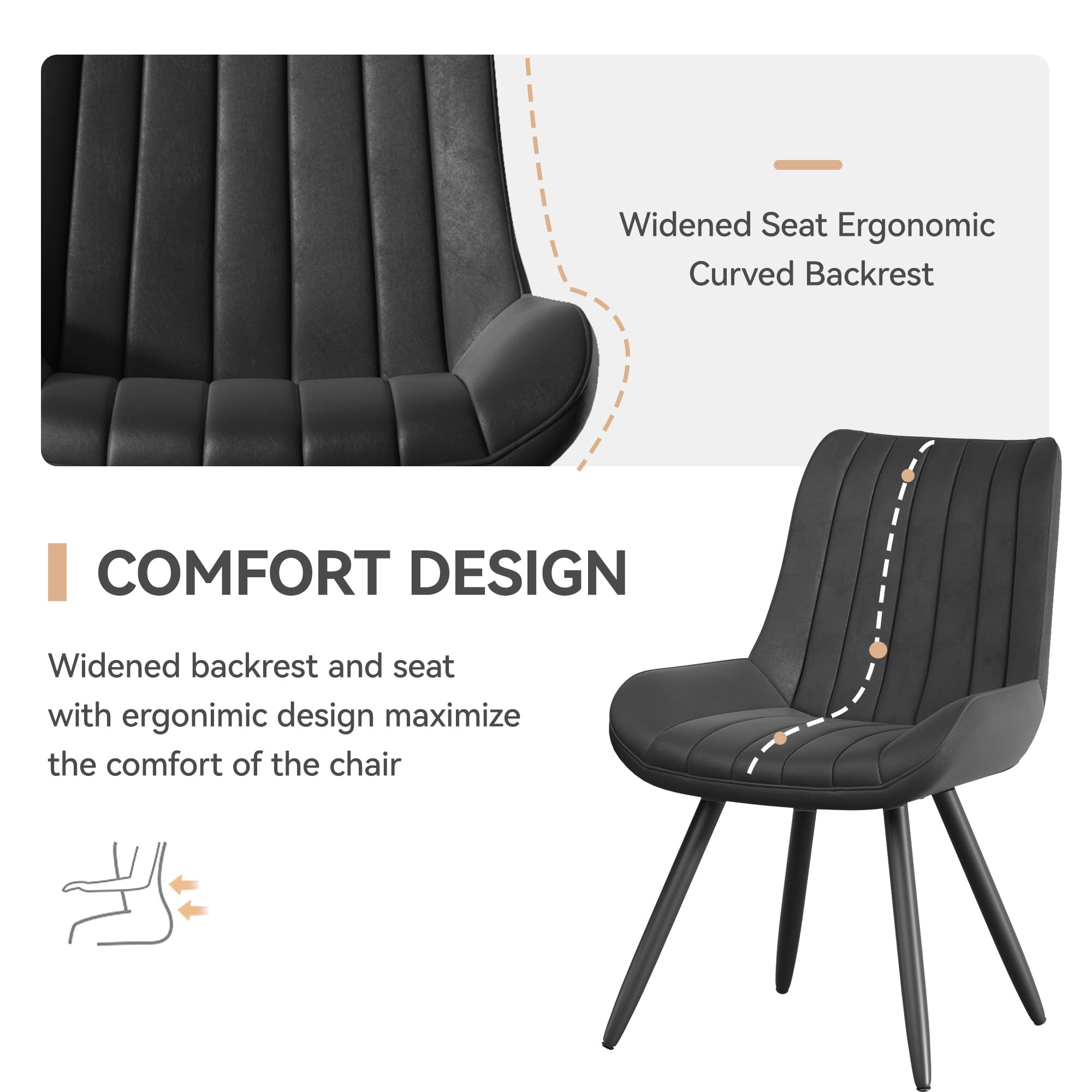 Hawthyhome Dining Chairs Set of 4 |Upholstered Chairs with 10cm Thick Seat Cushion •Upholstered Fabric Dining Chair •Kitchen Chair with Backrest •Modern Armchairs with Metal Legs •Dark Grey