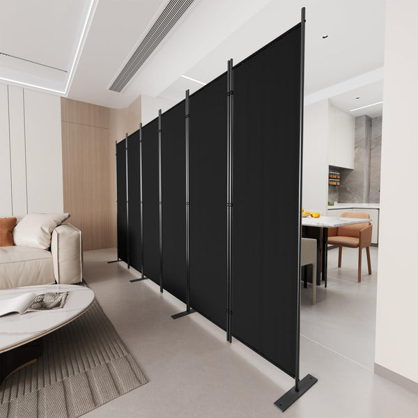 C-Hopetree 6 Panels Room Divider, 180cm Tall Indoor Folding Privacy Screen, Portable Partition Separator, Freestanding Separation Temporary Wall for Office, Bedroom, 304cm W X 180cm H, Black